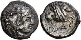 ILLYRIA. Dyrrhachion. Circa 344-300 BC. Drachm (Silver, 13 mm, 2.23 g, 9 h). Head of Herakles to right, wearing lion skin headdress. Rev. Δ/Y/P Pegaso...