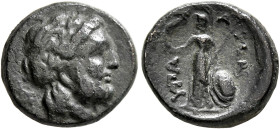 THESSALY. Hypata. Circa 400-344 BC. Chalkous (Bronze, 14 mm, 3.62 g, 11 h). Laureate head of Zeus to right; behind, thunderbolt. Rev. ΥΠΑ-Τ-Α-ΙΩΝ Athe...