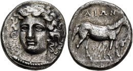 THESSALY. Larissa. Circa 380-365 BC. Drachm (Silver, 19 mm, 5.78 g, 12 h). Head of the nymph Larissa facing slightly to left, with grain ears in her h...