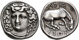 THESSALY. Larissa. Circa 356-342 BC. Drachm (Silver, 19 mm, 6.10 g, 6 h). Head of the nymph Larissa facing slightly to left, wearing ampyx, pendant ea...