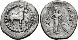THESSALY. Pharkadon. Circa 440-400 BC. Obol (Silver, 12 mm, 0.93 g, 11 h). Horse walking to right. Rev. ΦΑΡ-ΚΑΔΟ Athena standing right, her spear over...