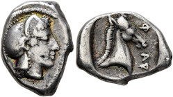 THESSALY. Pharsalos. Mid-late 5th century BC. Hemidrachm (Silver, 16 mm, 3.00 g, 3 h). Head of Athena to right, wearing crested Attic helmet and earri...