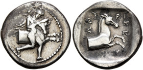 THESSALY. Trikka. Circa 440-400 BC. Hemidrachm (Silver, 17 mm, 2.74 g, 12 h). Hero, nude and with petasos and chlamys flying behind his back, running ...