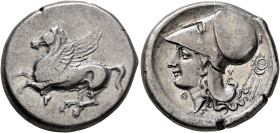 AKARNANIA. Thyrrheion. Circa 320-280 BC. Stater (Silver, 21 mm, 8.42 g, 8 h). P Pegasos flying left. Rev. Head of Athena to left, wearing Corinthian h...