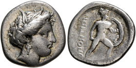 LOKRIS. Lokris Opuntii. Circa 360-350 BC. Hemidrachm (Silver, 15 mm, 2.67 g, 10 h). Wreathed head of Demeter to right. Rev. OΠONTIΩN Ajax, nude but fo...