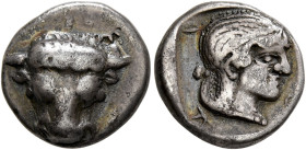 PHOKIS, Federal Coinage. Circa 445-420. Triobol or Hemidrachm (Silver, 14 mm, 3.00 g, 12 h). Facing head of a bull. Rev. [Φ]-Ο-Κ-Ι Head of Artemis to ...