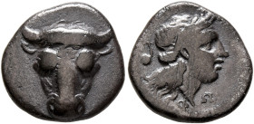 PHOKIS, Federal Coinage. Circa 352-351 BC. Triobol (Silver, 14 mm, 2.49 g, 12 h), struck under Phayllos, strategos. Facing head of a bull. Rev. ΦΩ Lau...