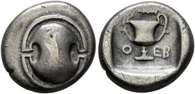 BOEOTIA. Thebes. Circa 425-375 BC. Hemidrachm (Silver, 13 mm, 2.61 g, 9 h). Boeotian shield. Rev. Θ-EB Kantharos; club above. BCD Boiotia 410. Scrapes...