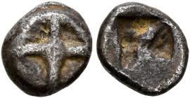 ATTICA. Athens. Circa 545-515 BC. Obol (Silver, 8 mm, 0.58 g), 'Wappenmünzen' type. Wheel with four spokes. Rev. Incuse square divided diagonally. HGC...