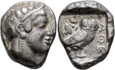 ATTICA. Athens. Circa 475-465 BC. Tetradrachm (Silver, 26 mm, 16.99 g, 12 h). Head of Athena to right, wearing crested Attic helmet decorated with thr...