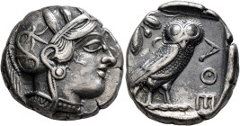 ATTICA. Athens. Circa 430s-420s BC. Tetradrachm (Silver, 23 mm, 17.06 g, 9 h). Head of Athena to right, wearing crested Attic helmet decorated with th...