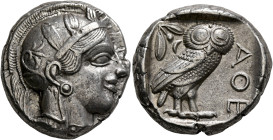 ATTICA. Athens. Circa 430s-420s BC. Tetradrachm (Silver, 23 mm, 17.19 g, 3 h). Head of Athena to right, wearing crested Attic helmet decorated with th...