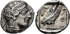 ATTICA. Athens. Circa 430s-420s BC. Tetradrachm (Silver, 26 mm, 16.00 g, 9 h). Head of Athena to right, wearing crested Attic helmet decorated with th...