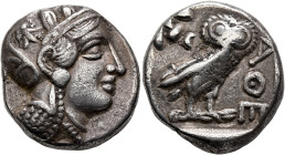 ATTICA. Athens. Circa 400/390-353 BC. Tetradrachm (Silver, 23 mm, 16.62 g, 9 h). Head of Athena to right, wearing crested Attic helmet decorated with ...