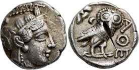 ATTICA. Athens. Circa 400/390-353 BC. Tetradrachm (Silver, 24 mm, 17.00 g, 9 h). Head of Athena to right, wearing crested Attic helmet decorated with ...