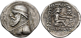 KINGS OF PARTHIA. Mithradates II, 121-91 BC. Drachm (Silver, 20 mm, 3.67 g, 12 h), Ekbatana, circa 119-109. Diademed and draped bust of Mithradates II...