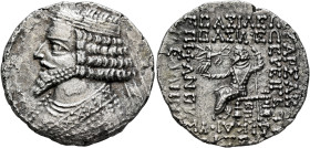KINGS OF PARTHIA. Phraates IV, circa 38-2 BC. Tetradrachm (Billon, 28 mm, 14.00 g, 12 h), Seleukeia on the Tigris, SE 285, Artemistios = April 27 BC. ...