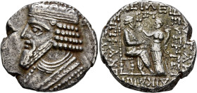 KINGS OF PARTHIA. Gotarzes II, circa 40-51. Tetradrachm (Billon, 27 mm, 13.19 g, 12 h), Seleukeia on the Tigris, SE 361 = 50/1. Diademed and draped bu...