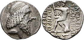 KINGS OF CHARACENE. Attambelos I, 47/46-25/24 BC. Tetradrachm (Silver, 30 mm, 15.12 g, 12 h), Charax-Spasinou, SE 270 = 43/2. Diademed head of Attambe...