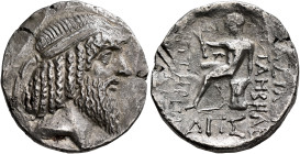 KINGS OF CHARACENE. Attambelos I, 47/46-25/24 BC. Tetradrachm (Silver, 27 mm, 15.38 g, 12 h), Charax-Spasinou, SE 281 = 32/1. Diademed head of Attambe...