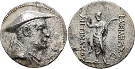 BAKTRIA, Greco-Baktrian Kingdom. Antimachos I, circa 180-165 BC. Tetradrachm (Silver, 30 mm, 16.07 g, 12 h), Baktra. Diademed and draped bust of Antim...