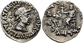 BAKTRIA, Indo-Greek Kingdom. Antialkidas, circa 130-120 BC. Drachm (Silver, 17 mm, 2.25 g, 12 h), Indian standard, uncertain mint in Paropamisadai or ...
