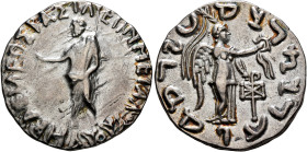 INDO-SKYTHIANS. Maues, circa 125-85 BC. Tetradrachm (Silver, 26 mm, 9.73 g, 12 h). ΒΑΣΙΛΕΩΣ ΒΑΣΙΛΕΩΝ ΜΕΓΑΛΟΥ / ΜΑΥΟΥ Zeus standing left, extending his...