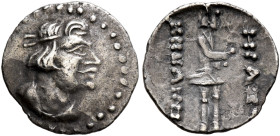 INDIA, Kushan Empire. Kujula Kadphises, circa 30/50-80. Obol (Silver, 11 mm, 0.57 g, 12 h), 'Heraios type', Bamian Valley. Diademed head of Kujula Kad...