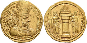 SASANIAN KINGS. Shapur I, 240-272. Dinar (Gold, 21 mm, 7.36 g, 2 h), style A, mint I (‘Ktesiphon’). Diademed and draped bust of Shapur I to right, wea...