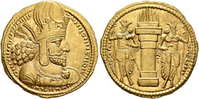 SASANIAN KINGS. Shapur I, 240-272. Dinar (Gold, 20 mm, 7.24 g, 3 h), style P, mint I (‘Ktesiphon’), struck after 258. Diademed and draped bust of Shap...