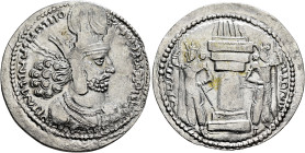SASANIAN KINGS. Shapur I, 240-272. Drachm (Silver, 28 mm, 3.98 g, 3 h), mint III (Hamadan?). Diademed and draped bust of Shapur I to right, wearing mu...