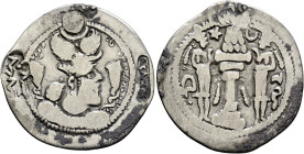 SASANIAN KINGS. Peroz I, 457/9-484. Drachm (Silver, 29 mm, 3.21 g, 3 h), WH (Weh-Andiyōk-Šābuhr). MZDYSN BGY KDY PYLWCY ('Worshipper of Lord Mazda, 'G...