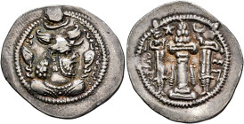 SASANIAN KINGS. Peroz I, 457/9-484. Drachm (Silver, 27 mm, 4.01 g, 3 h), 3rd crown (circa AD 474-484), KL (Kirmān). Within a dotted circle, draped bus...
