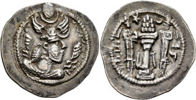 SASANIAN KINGS. Peroz I, 457/9-484. Drachm (Silver, 29 mm, 4.12 g, 4 h), 3rd crown (circa AD 474-484), KL (Kirmān). Within a dotted circle, draped bus...