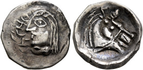 LOCAL ISSUES, Samarqand. Anonymous. Circa 200 BC-100 AD. Reduced Drachm (Silver, 14 mm, 2.05 g), imitating Antiochos I (281-261 BC). Heavily stylized ...