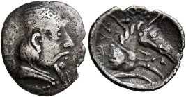 LOCAL ISSUES, Sogdiana. Bukhara. 1st century BC. Reduced Hemidrachm (Silver, 15 mm, 1.40 g, 9 h), ‘Hyrcodes’ horse type. YPKꞶΔOY Diademed, bearded and...