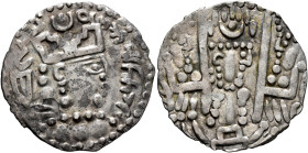 LOCAL ISSUES, Sogdiana. Bukhara. Anonymous, circa AD 710-740. Drachm (Billon, 25 mm, 2.51 g, 4 h). Within a dotted circle, stylized Sasanian-style cro...