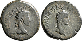 SPAIN. Tarraco. Tiberius, with Divus Augustus, 14-37. Assarion (Bronze, 23 mm, 8.02 g, 3 h). TI CAESAR DIVI AVG F AVGVSTVS Laureate head of Tiberius t...
