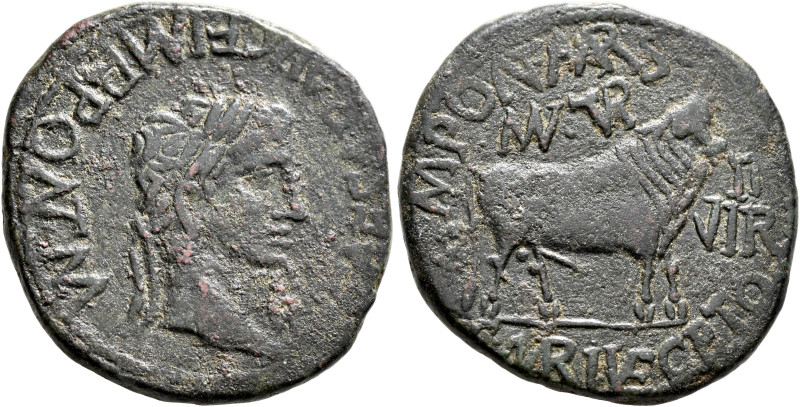 SPAIN. Turiaso. Tiberius, 14-37. As (Bronze, 29 mm, 11.86 g, 9 h). [TI C]AESAR A...