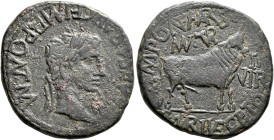 SPAIN. Turiaso. Tiberius, 14-37. As (Bronze, 29 mm, 11.86 g, 9 h). [TI C]AESAR AVG F IMP PO NT M Laureate head of Tiberius to right. Rev. MVN TVR II /...