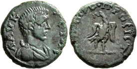 MOESIA INFERIOR. Nicopolis ad Istrum. Geta, as Caesar, 198-209. Hemiassarion (Bronze, 15 mm, 3.39 g, 12 h). Λ ΑΥ Κ ΓЄΤΑC Bare-headed and draped bust o...