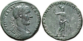 MOESIA INFERIOR. Nicopolis ad Istrum. Macrinus, 217-218. Tetrassarion (Bronze, 26 mm, 12.19 g, 1 h), Statius Longinus, legatus consularis. AYT K M ΟΠЄ...