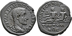 MOESIA INFERIOR. Tomis. Maximinus I, 235-238. Tetrassarion (Bronze, 27 mm, 11.46 g, 7 h). ΑΥΤ ΜΑΞΙΜΕΙΝΟC ΕΥCΕΒΗC ΑΥΓ Laureate, draped and cuirassed bu...