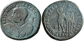 THRACE. Philippopolis. Elagabalus, 218-222. Tetrassarion (Bronze, 30 mm, 17.77 g, 7 h), 219-220. AYT K M AYP ANTΩNEINOC Laureate, draped and cuirassed...