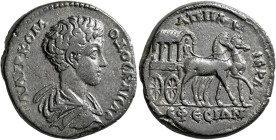 IONIA. Ephesus. Commodus, as Caesar, 166-177. Tetrassarion (Bronze, 31 mm, 16.86 g, 6 h), 175-177. Λ ΑΥΡ ΚΟΜΟΔΟϹ ΚΑΙϹΑΡ Bare-headed and draped bust of...