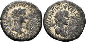IONIA. Miletus. Gaius (Caligula), with Drusilla, 37-41. Trichalkon (Bronze, 22 mm, 5.99 g, 6 h). [ΓΑΙΟΣ ΚΑΙΣΑΡ] ΓΕΡΜΑΝΙΚΟΣ ΣΕΒΑΣΤΟΣ Laureate head of C...