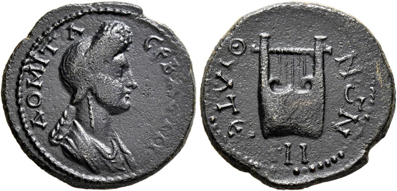 LYDIA. Thyateira. Domitia, Augusta, 82-96. Hemiassarion (Bronze, 18 mm, 3.33 g, ...
