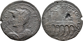 CARIA. Antiochia ad Maeandrum. Gallienus, 253-268. Hexassarion (Bronze, 37 mm, 14.53 g, 1 h), circa 260-268. AY•K•ΠO•ΓAΛΛIHNOC Radiate, helmeted, drap...
