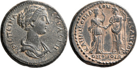 PHRYGIA. Laodicea ad Lycum. Crispina, Augusta, 178-182. Tetrassarion (Bronze, 32 mm, 19.29 g, 6 h), Homonoia with Nicomedia, circa 178-179. ΚΡΙϹΠЄΙΝΑ ...