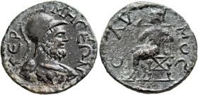 PISIDIA. Termessus Major. Pseudo-autonomous issue. AE (Bronze, 24 mm, 5.50 g, 1 h), circa 253-268. TЄPMHCCЄΩN Bearded and cuirassed bust of the heros ...